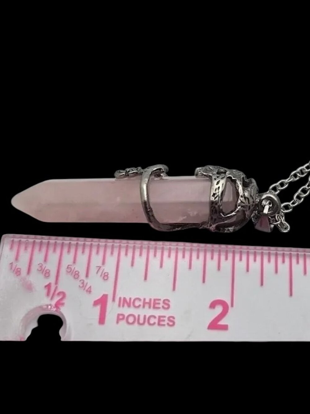 Chain Necklace Silver Tone & Rose Quartz Point Crystal 20 inches Tested - Picture 8 of 9